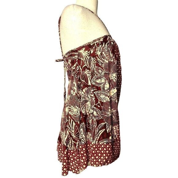 Urban Outfiters Batik Print Halter Top Generous XS Burgundy Tan Rayon NEW - Picture 5 of 6